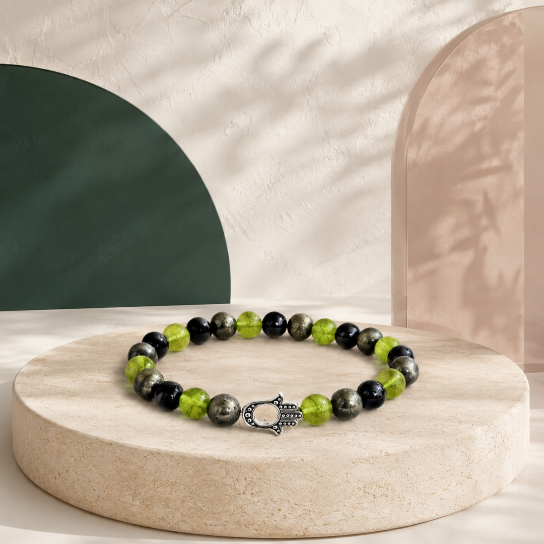 Leo Zodiac Crystal Bracelet with Hamsa Hand Charm – Certified Natural Multi-Stone 8mm Beads