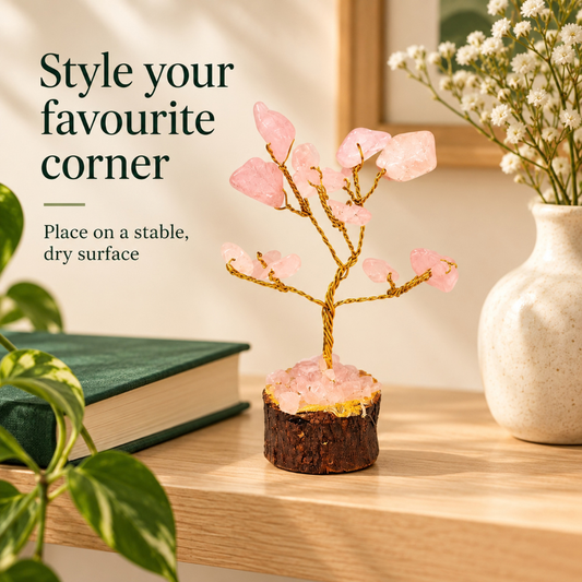 Rose Quartz Miniature Healing Crystal Tree – Pink Gemstone Décor for Home, Office & Thoughtful Gifting