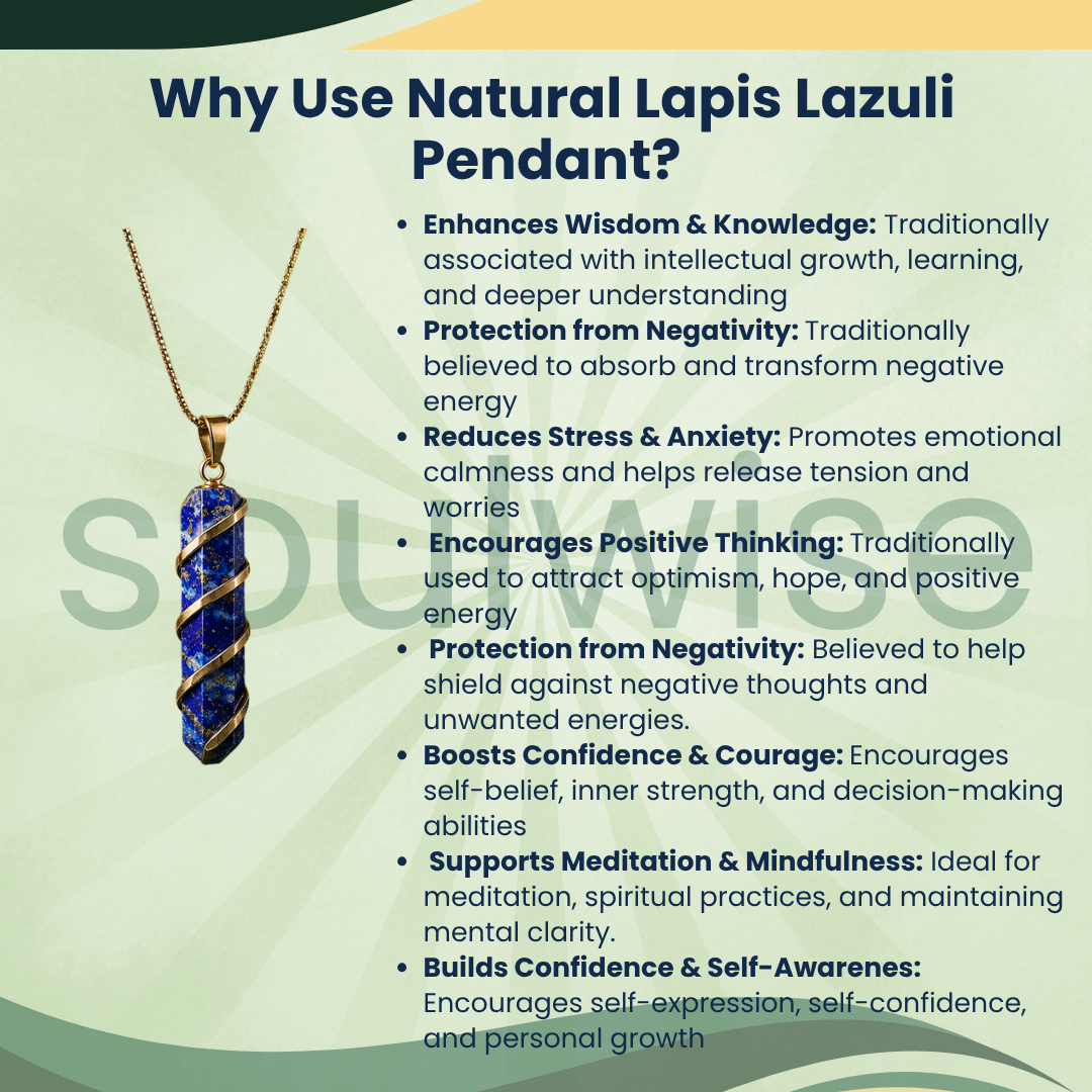 Natural Lapis Lazuli Pendant – Throat Chakra Healing Crystal Necklace for Communication, Protection & Mental Clarity