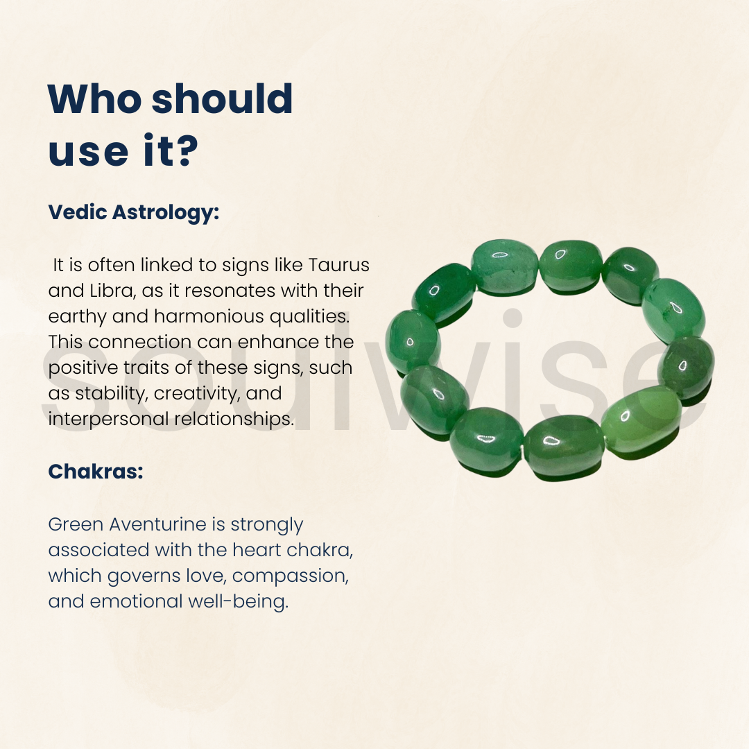 Soulwise Green Aventurine tumble bracelet for good relationships, happiness, health, and wealth, healing Crystal for Peace, Chakra Healing, and balancing.