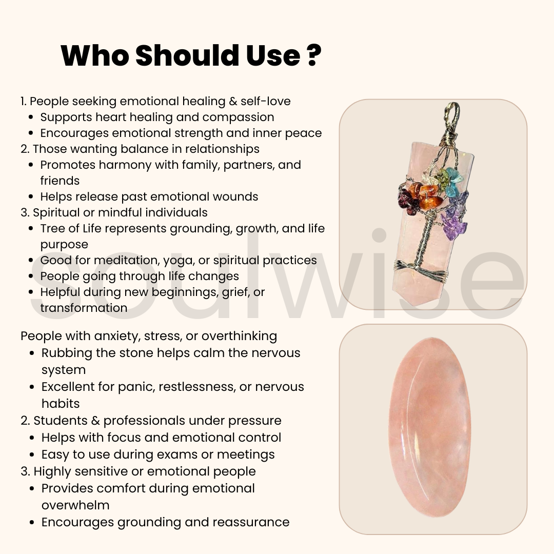 Rose Quartz Tree of Life Pendant & Thumb Stone Set – Valentine’s Day Gift for Love, Positivity & Emotional Healing | Natural Crystal Jewelry for Women