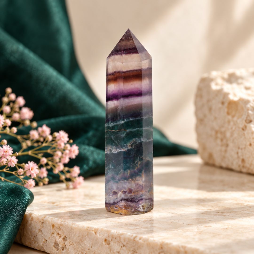 Natural Fluorite Crystal Pencil – Healing Gemstone Point for Mental Clarity, Focus, Concentration, Emotional Balance, Reiki, Meditation, Chakra Balancing & Positive Energy