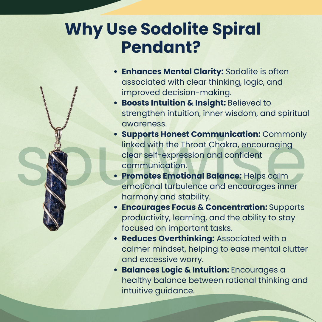 Natural Sodalite Spiral Pendant – Healing Crystal Necklace for Wisdom, Communication, Intuition & Mental Clarity