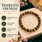 Tiger Eye Om Mani Bracelet 8mm – Natural Tiger's Eye Crystal Beaded Bracelet with Om Mani Padme Hum Mantra for Protection, Confidence, Courage, Prosperity, Meditation & Positive Energy | Unisex Spiritual Jewelry