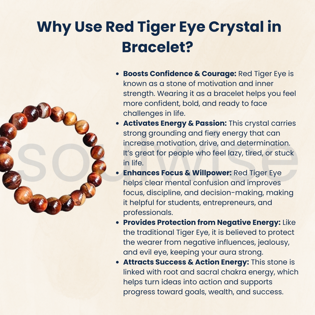 Red Tiger Eye Bracelet 10mm – Natural Healing Crystal Beads for Grounding, Protection & Confidence | Energy Balance Stone