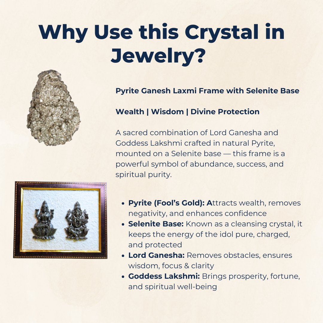Maa Laxmi & Lord Ganesh Pyrite with Selenite Healing Crystals Frame – Vastu Spiritual Decorative Gift for Home, Office, Wealth & Positivity.