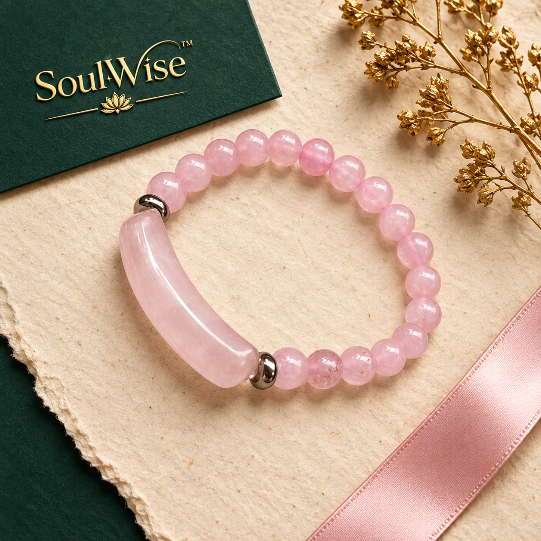 Natural Rose Quartz 8mm Beaded Bracelet with Center Charm – Pink Healing Crystal Bracelet for Love, Self-Love, Emotional Balance, Heart Chakra, Relationship Harmony & Positive Energy | Unisex Spiritual Jewelry