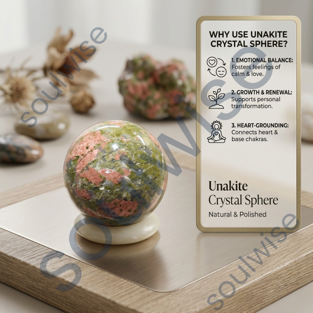Unakite Crystal Sphere – Natural Healing Crystal Ball for Heart Chakra Healing, Love, Compassion & Emotional Balance | Polished Gemstone Sphere for Meditation, Reiki & Home Décor