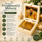 Shree Premanand Ji Maharaj Golden Paduka with Photo Frame Box – Premium Spiritual Showpiece for Home Temple, Office & Pooja Room (3x3 Inch)