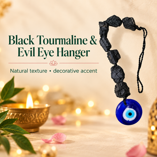 Evil Eye Black Tourmaline Hanger – Crystal Decorative Hanging for Home Entrance, Meditation Space & Spiritual Gifting