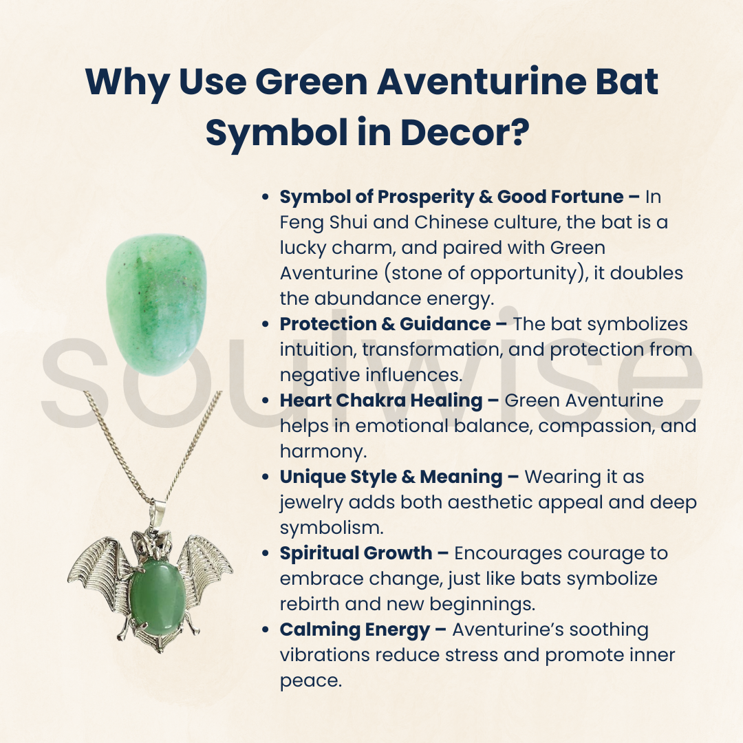 Green Aventurine Bat Symbol Pendant – Natural Crystal Necklace for Luck, Protection & Heart Chakra Energy – Unisex Spiritual Jewelry