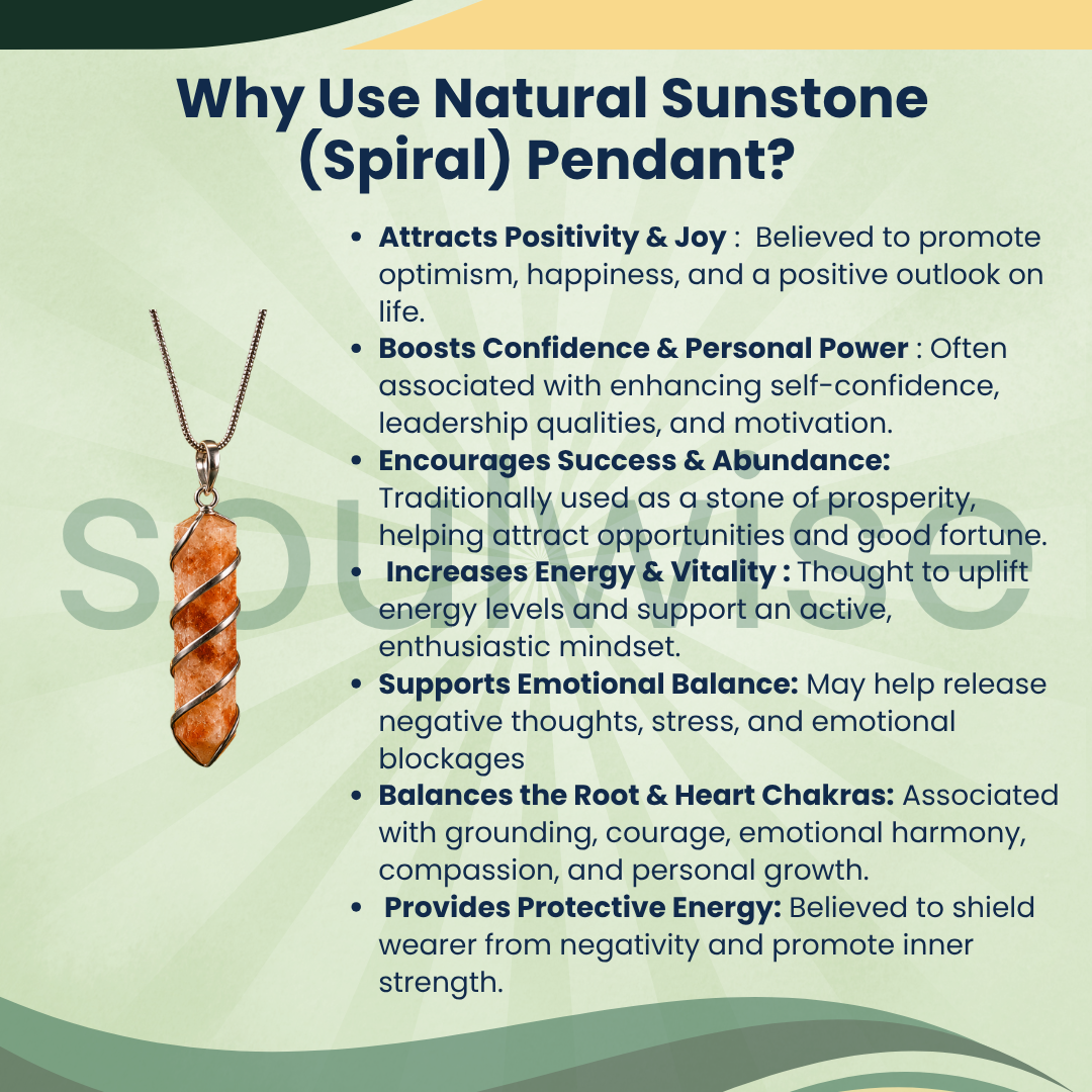 Natural Sunstone Spiral Crystal Pendant – Healing Stone Necklace for Positive Energy, Confidence, Chakra Healing & Spiritual Growth