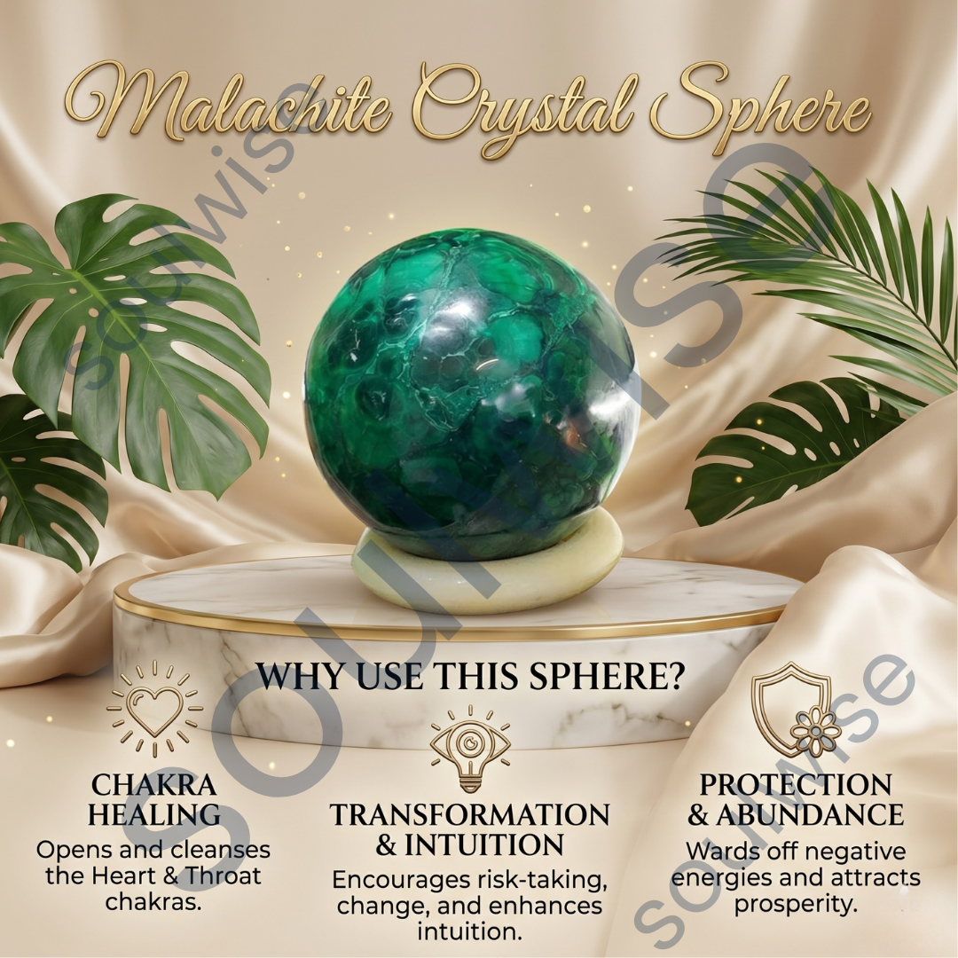 Malachite Crystal Sphere (50–55mm) – Natural Green Malachite Healing Crystal Ball for Meditation, Reiki, Chakra Balancing & Home Décor