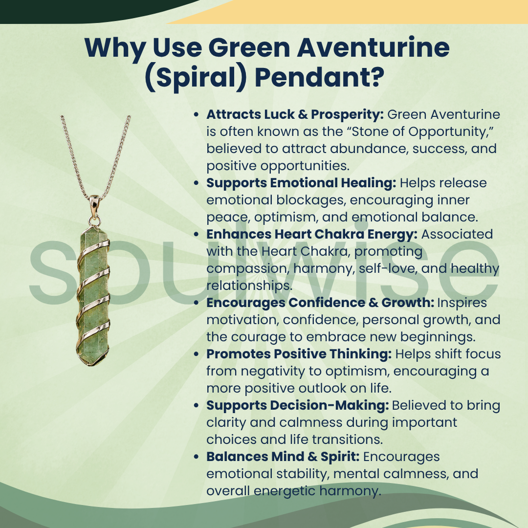 Green Aventurine Pencil Pendant with Spiral Wire Wrap – Natural Crystal Healing Necklace for Luck, Prosperity & Heart Chakra