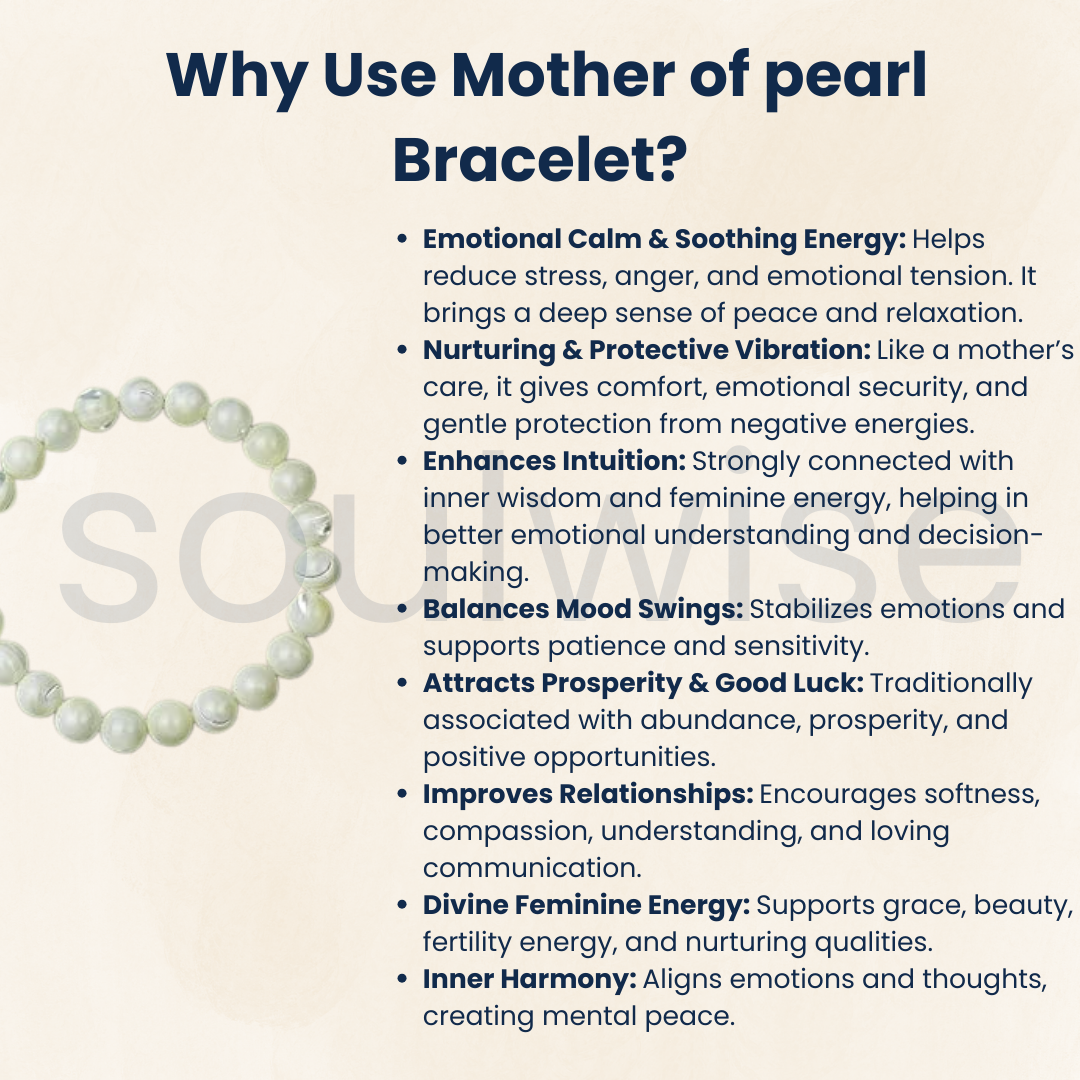 Mother of Pearl Bracelet 8mm – Natural Shell Beads for Calm, Emotional Balance & Harmony | Healing Crystal Jewelry