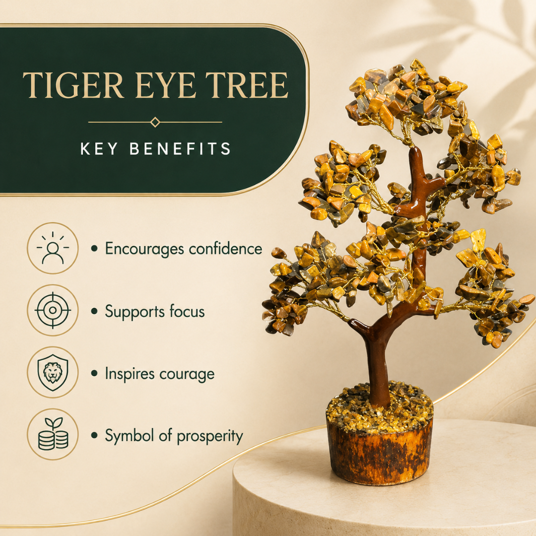 Tiger Eye Crystal Tree 8 Inch – Golden Brown Gemstone Tree for Home Décor, Office Desk & Spiritual Gifting