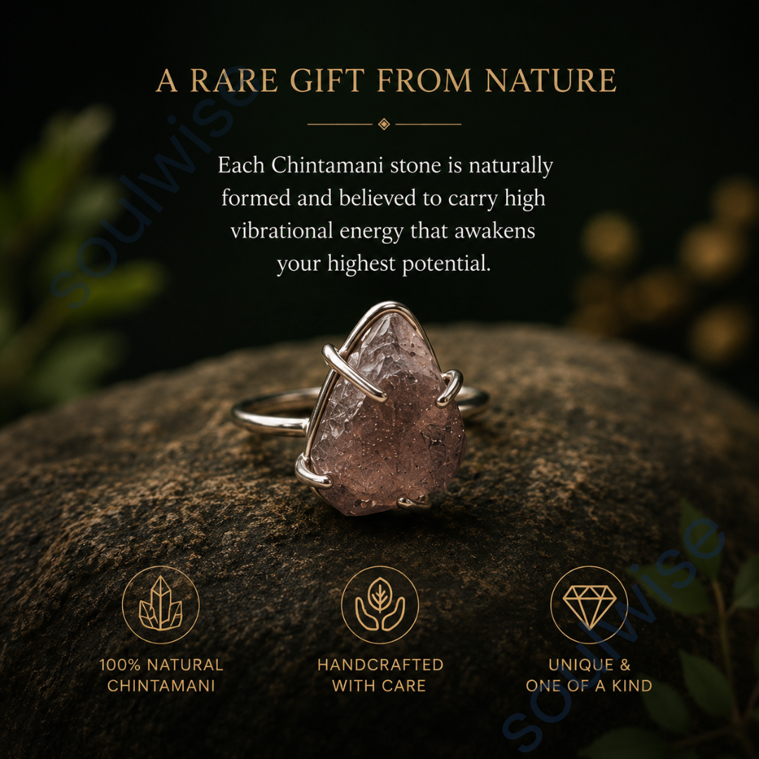 Chintamani Stone Ring – Adjustable Natural Gemstone Ring for Transformation, Wisdom & High Vibrational Energy