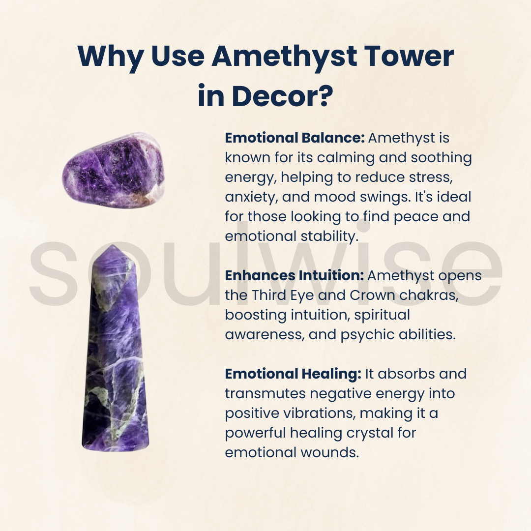Amethyst Tower – AAA Grade "Natural crystal obelisk for chakra alignment, energy healing & spiritual clarity. Hand-carved from premium-grade amethyst."