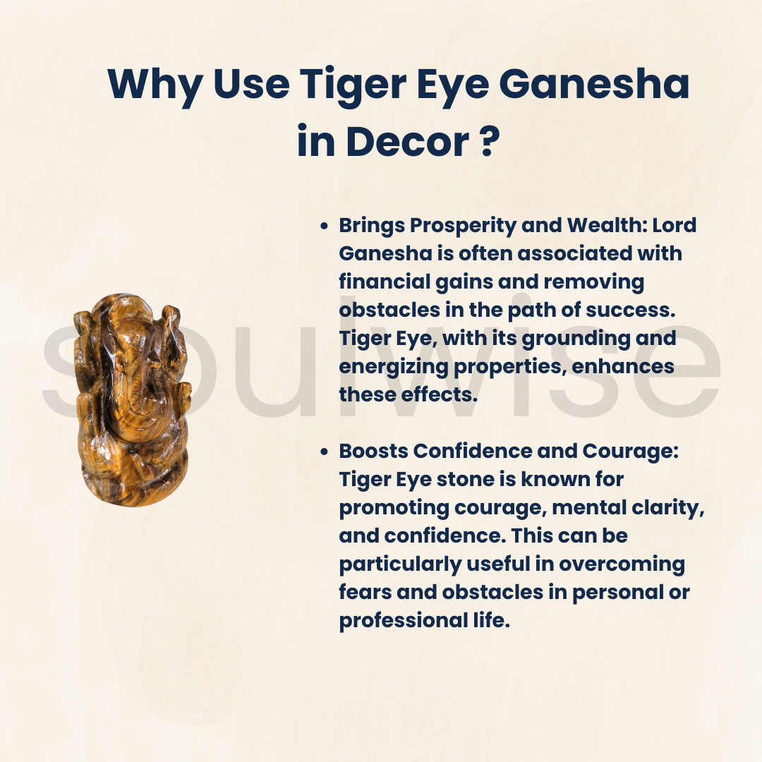 Tiger Eye Crystal Ganesha 1", Healing Crystal for Wisdom, Confidence, Success