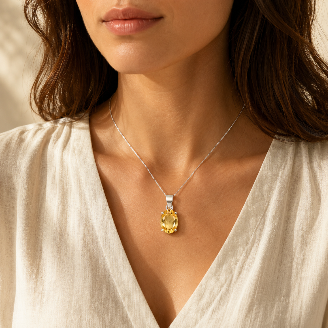 Natural Citrine Gemstone Pendant – Oval-Cut Abundance & Success Crystal Jewellery