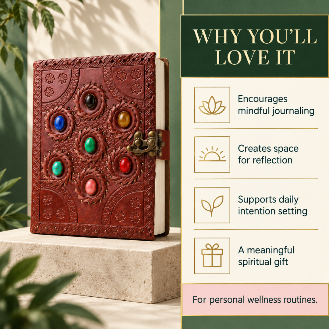 7 Chakra Crystal Manifestation Journal – Leather Bound 8" × 6" Notebook for Gratitude, Goal Setting & Daily Reflection