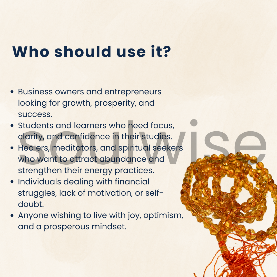 Soulwise Natural Citrine Jaap Mala 108+1 Beads (8mm) | Prayer Beads for Meditation, Mantra Chanting, Positivity, Wealth & Chakra Balancing