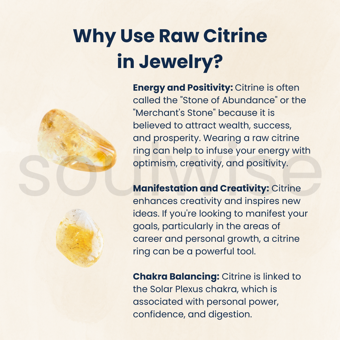 Raw Citrine Ring in Silver Band – Natural Uncut Gemstone Ring for Wealth, Positivity & Confidence.
