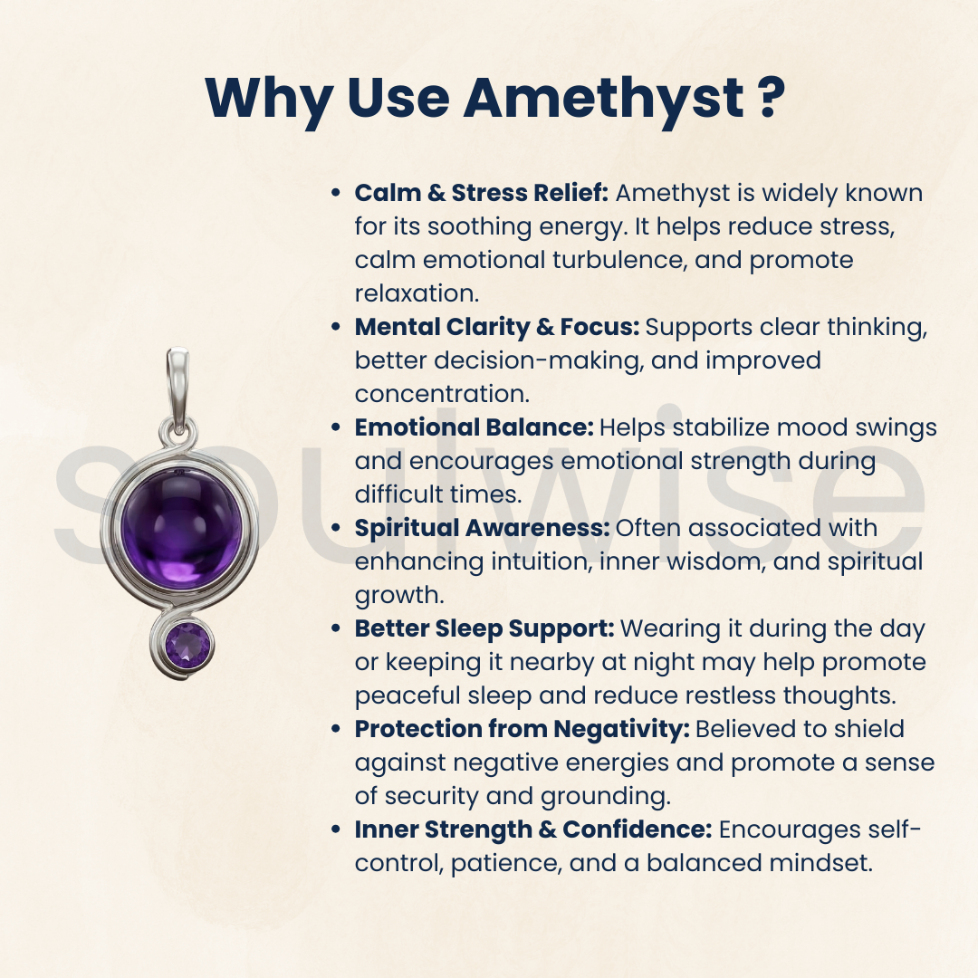 925 Silver Round Certified Amethyst Gemstone Pendant