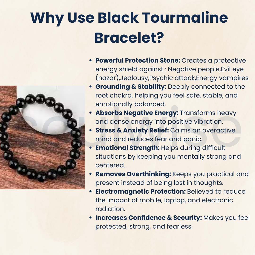 Black Tourmaline Bracelet 8mm – Natural Protection Crystal Beads for Evil Eye Shield, Grounding & Focus | Unisex