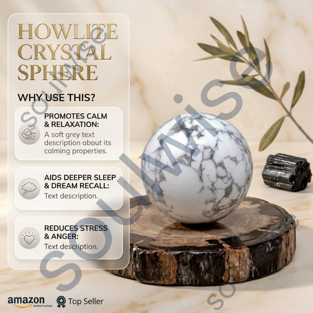 Howlite Healing Crystal Sphere – Natural Crystal Ball for Peace, Focus, Patience & Emotional Balance | Polished Gemstone Sphere for Meditation, Reiki & Home Décor