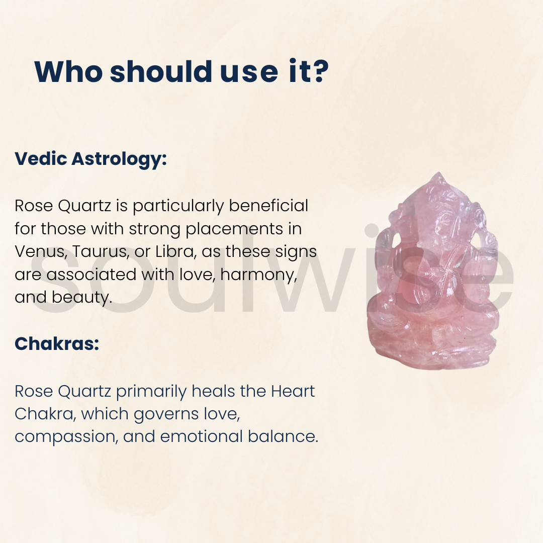 Soulwise Rose Quartz Ganesha 13cm Tall, Healing Crystal for Love, Compassion, Abundance and Positivity, Housewarming Gift Decor