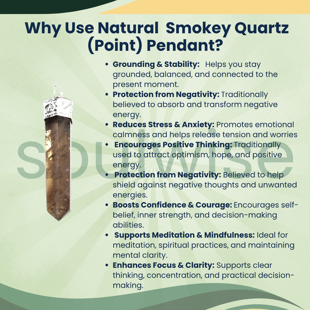 Natural Smoky Quartz Pencil Pendant – Healing Crystal Necklace for Grounding, Protection, Emotional Balance & Positive Energy