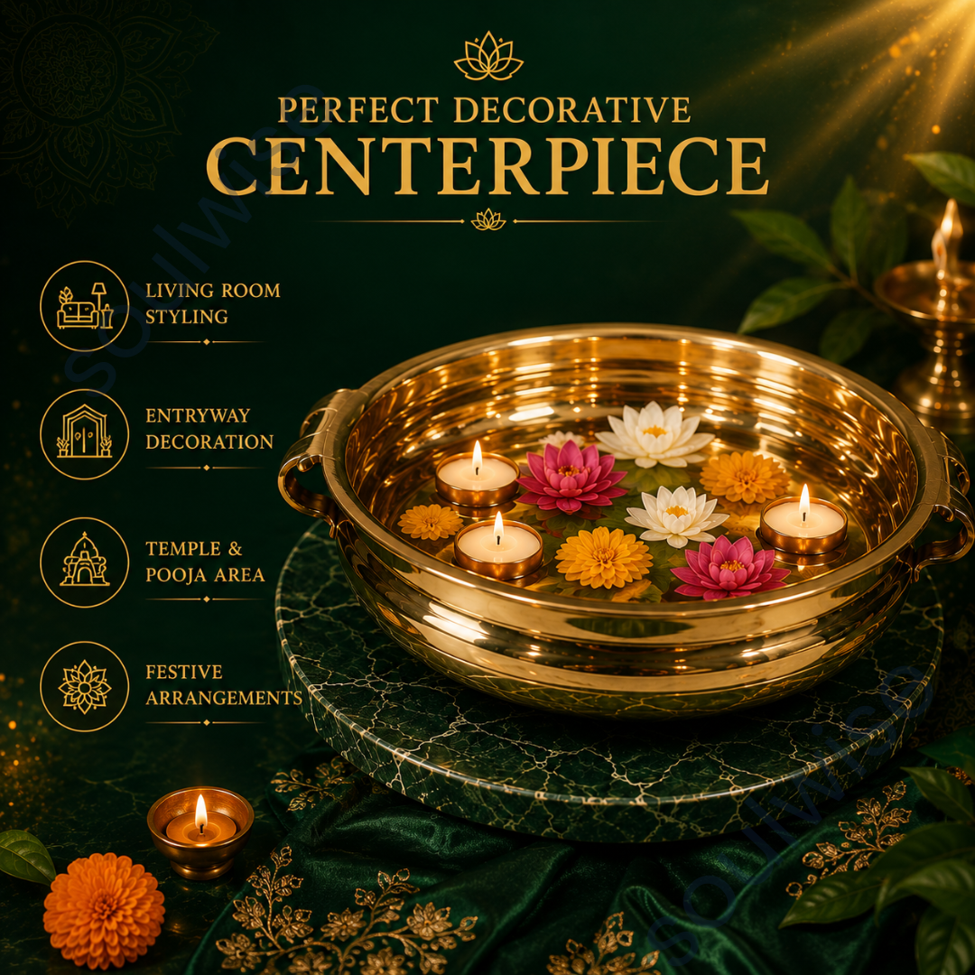Pure Brass Urli Bowl – Traditional Decorative Water Bowl for Floating Flowers, Diyas, Spiritual Décor & Festive Home Decoration (8 Inch)