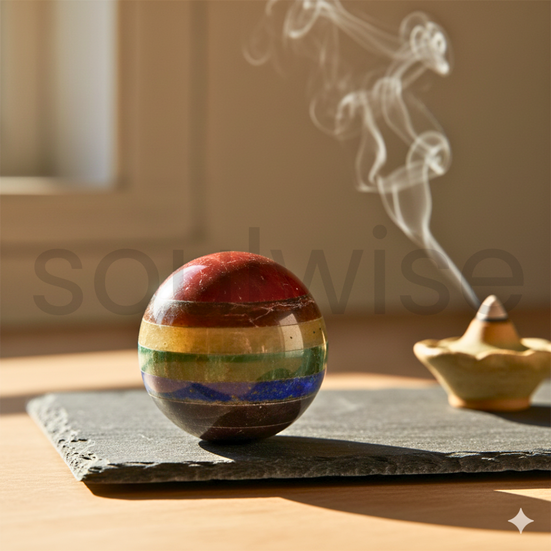 Seven Chakra Crystal Sphere – Healing Energy Crystal Ball for Meditation, Reiki, Chakra Balancing & Home Decor