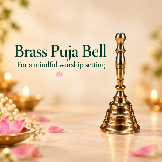 Brass Hand Bell (Ghanti) for Puja & Aarti | Traditional Temple Bell for Home Mandir, Meditation & Spiritual Rituals