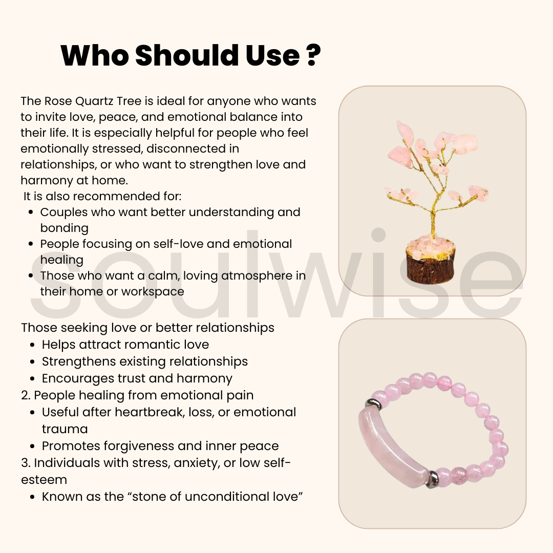 Rose Quartz Tree with Healing Crystal Bracelet | Emotional Healing, Self-Love & Relationship Harmony | Natural Rose Quartz Gemstone Jewelry & Home Décor