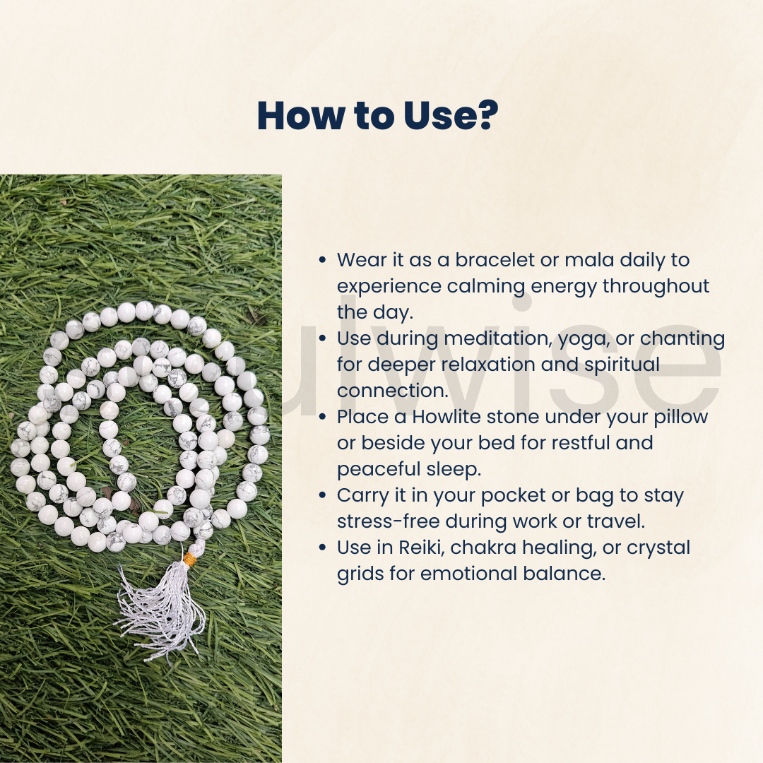 Soulwise Natural Howlite Healing Crystal Bracelet / Mala / Stone – Calming Energy, Stress Relief, Patience & Emotional Balance