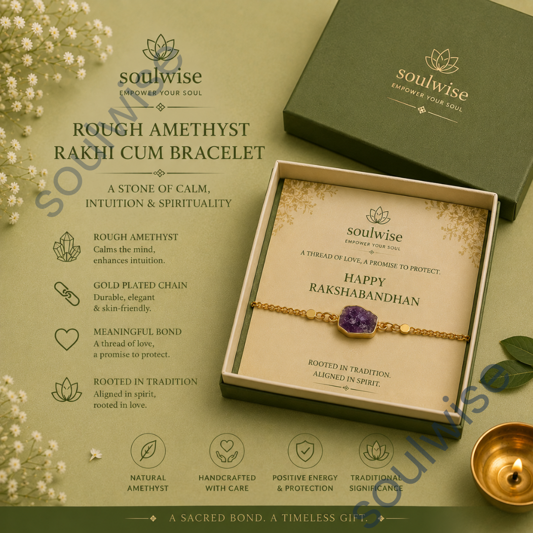 Rough Amethyst Rakhi Cum Bracelet – Natural Crystal Rakhi Bracelet for Peace, Protection, Intuition & Positive Energy