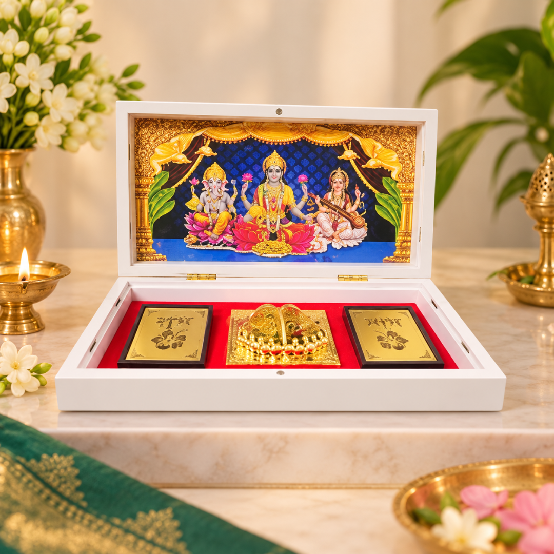 Laxmi Ganesh Saraswati Temple Box – Devotional Mandir Box for Home Puja, Diwali Worship & Spiritual Gifting