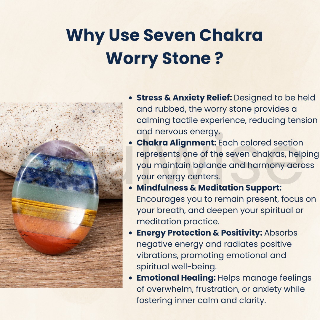 Seven Chakra Worry Stone – Natural Healing Crystal for Chakra Balancing, Stress Relief, Meditation, and Positive Energy