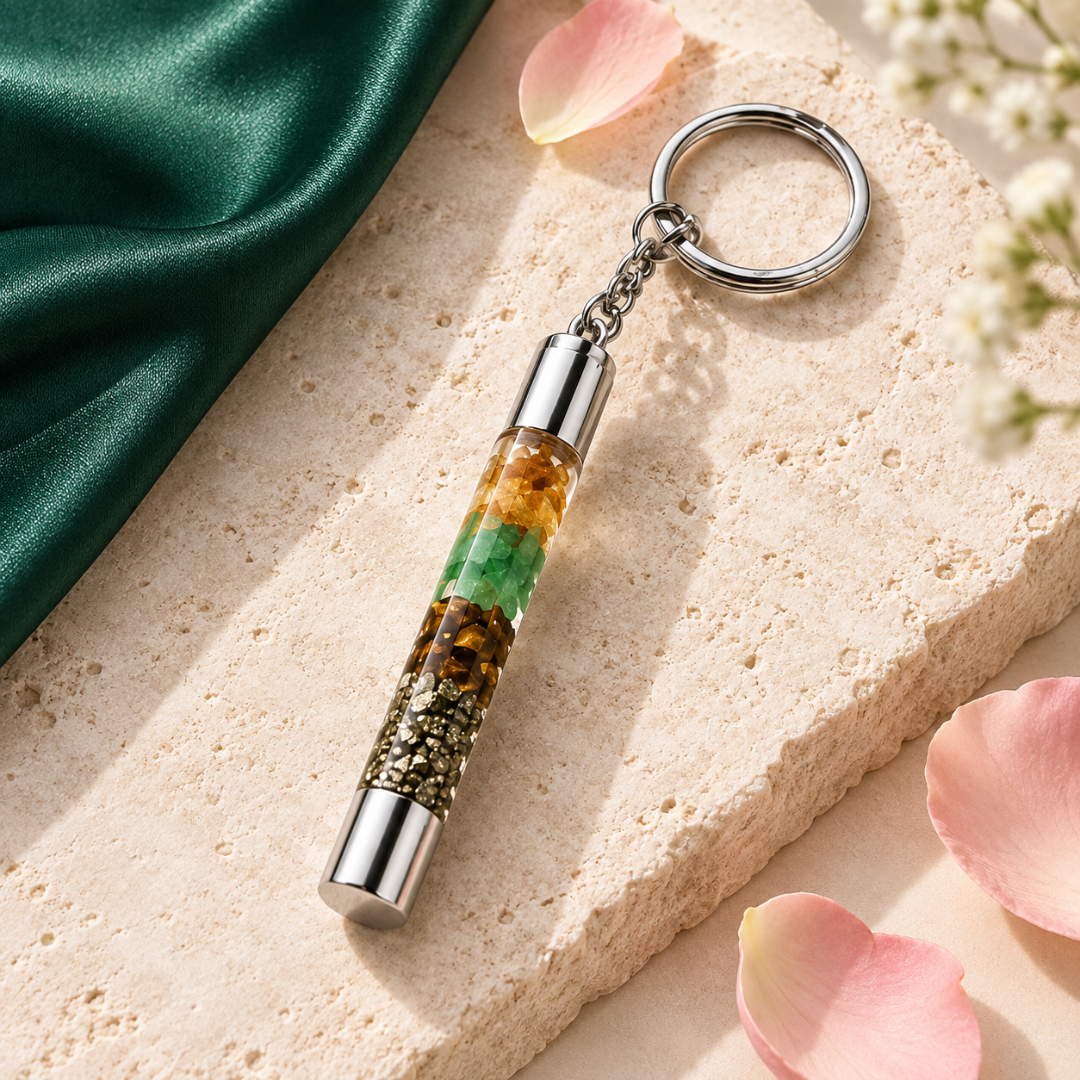 Money Magnet Natural Crystal Chips Keychain – Prosperity-Themed Gemstone Keyring for Keys, Bags & Spiritual Gifting