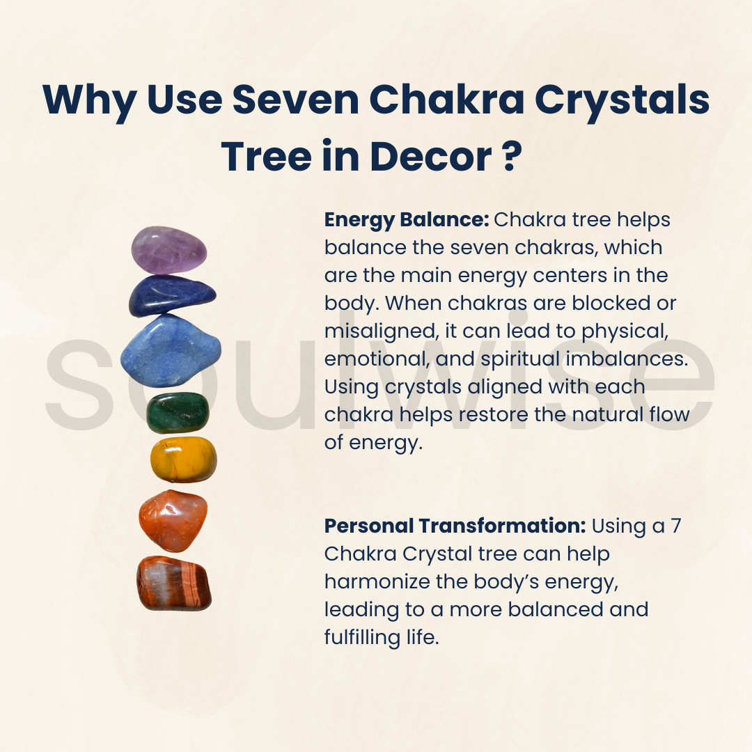 Soulwise Seven Chakra Crystal Tree, 8" Tall, Natural Healing Gemstone Crystal Bonsai Fortune Money Tree for Good Luck, Wealth & Prosperity.
