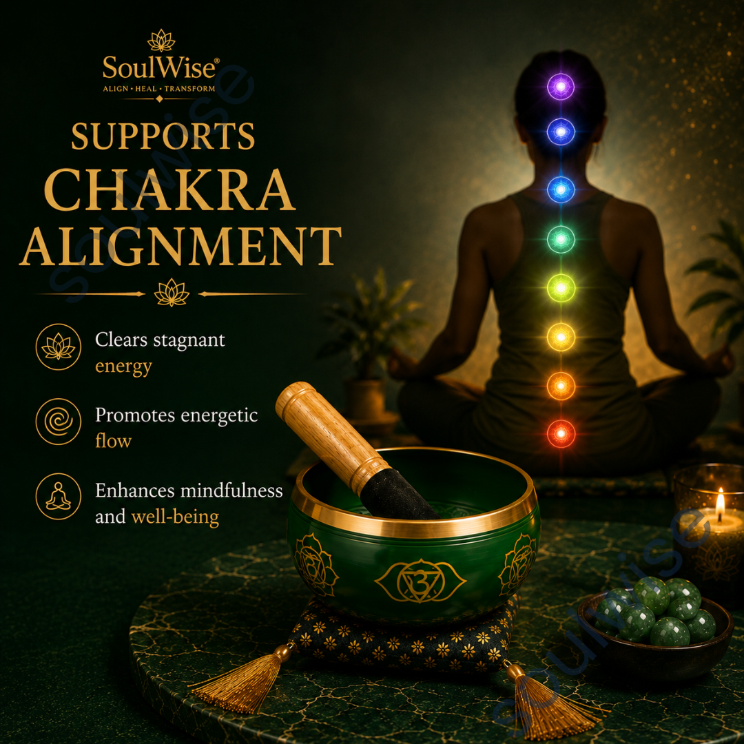 Green Singing Bowl – Handcrafted Meditation Bowl for Sound Healing, Chakra Balancing, Yoga & Spiritual Wellness (5.5 Inch)