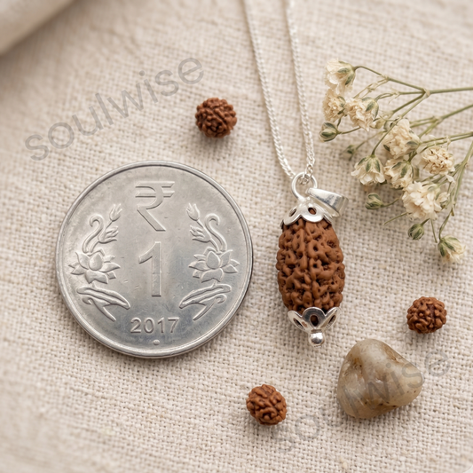 Natural 2 Mukhi Rudraksha Pendant with Silver-Tone Cap | Sacred Spiritual Pendant for Protection, Meditation & Positive Energy