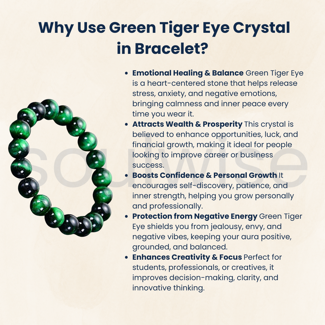 Green Tiger Eye Bracelet 10mm – Natural Stretch Crystal Beads for Protection, Confidence & Positive Energy | Unisex Healing Stone