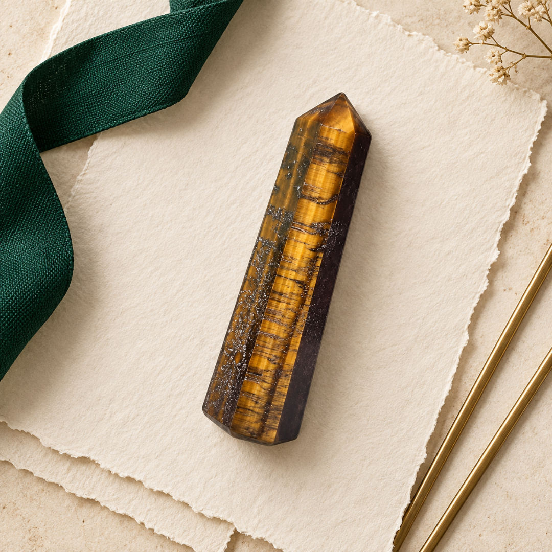 Natural Tiger Eye Crystal Pencil – Healing Gemstone Point for Protection, Confidence, Courage, Wealth, Prosperity, Reiki, Meditation, Chakra Balancing & Positive Energy