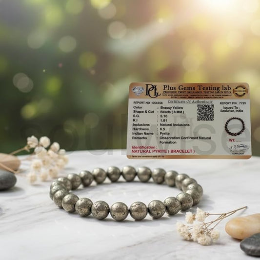 Soulwise Natural Pyrite Bracelet (8mm), Healing Crystal for Wealth, Money, Abundance and Willpower, manifestation, money magnet Crystal