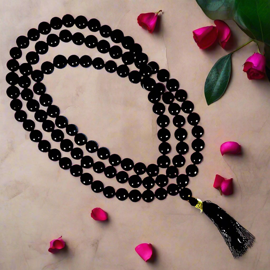 Soulwise Black Agate Mala Beads 108 – (Handmade Gemstone Japa Mala for Men & Women).