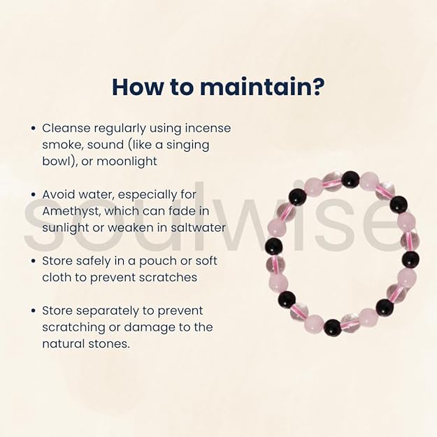 Soulwise Relationship Healing Crystal Bracelet: Amethyst, Rose Quartz & Clear Quartz for Harmony & Wellbeing , 8mm certified, unisex