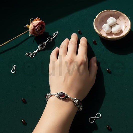 Garnet Crystal Embedded Bracelet – Natural Garnet Healing Bracelet for Passion, Energy & Protection (Unisex)